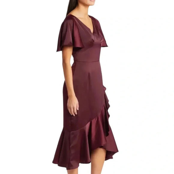 AmyLynn Amoura Ruffle Midi Dress AL2735 Burgundy Size M NWT - Picture 12 of 12